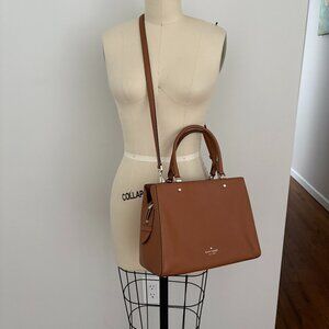 Kate Spade Leila Medium Triple Compartment Satchel Crossbody Bag Shoulder Brown